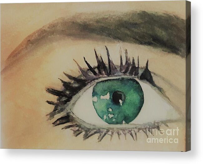 Eye. Green. Green Eye. Eye Lashes Acrylic Print featuring the painting Green Eye by Tracey Lee Cassin
