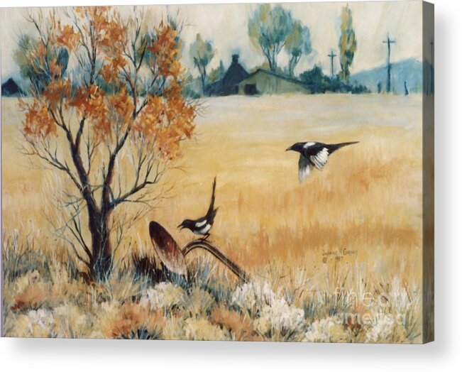 Bird Acrylic Print featuring the painting Happy Cry of the Wild Magpie by JoAnne Corpany