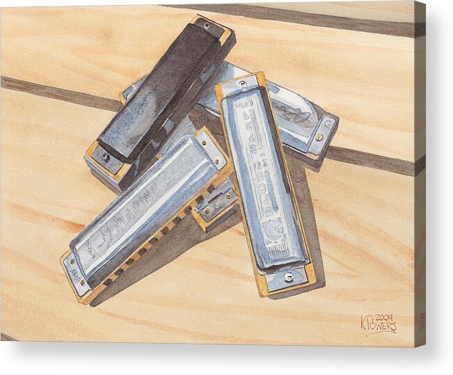 Harmonica Acrylic Print featuring the painting Harmonica Pile by Ken Powers