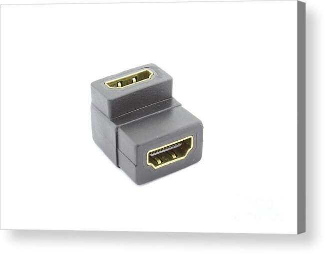 Isolated Acrylic Print featuring the photograph HDMI female to female adapter 90 degrees by Mihancea Petru
