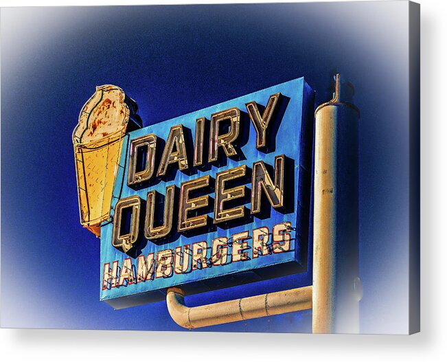Blue Acrylic Print featuring the photograph Heritage Dairy Queen Neon Sign by Paul LeSage