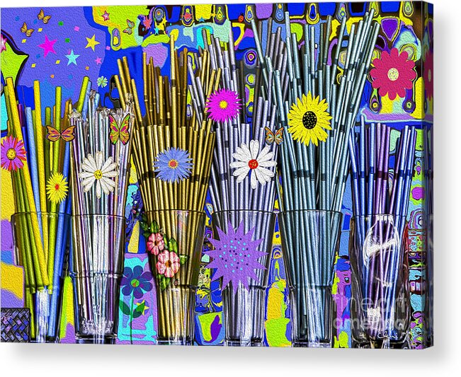 Background Acrylic Print featuring the digital art Hippie Hippie Straws by Eleni Synodinou