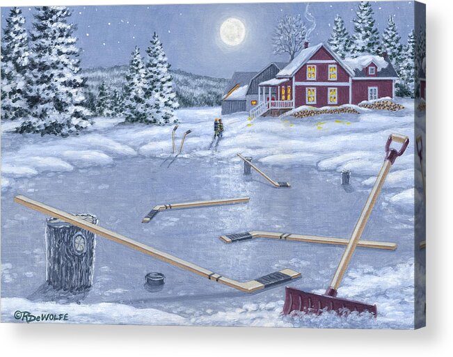 Hockey Acrylic Print featuring the painting Home For Supper by Richard De Wolfe