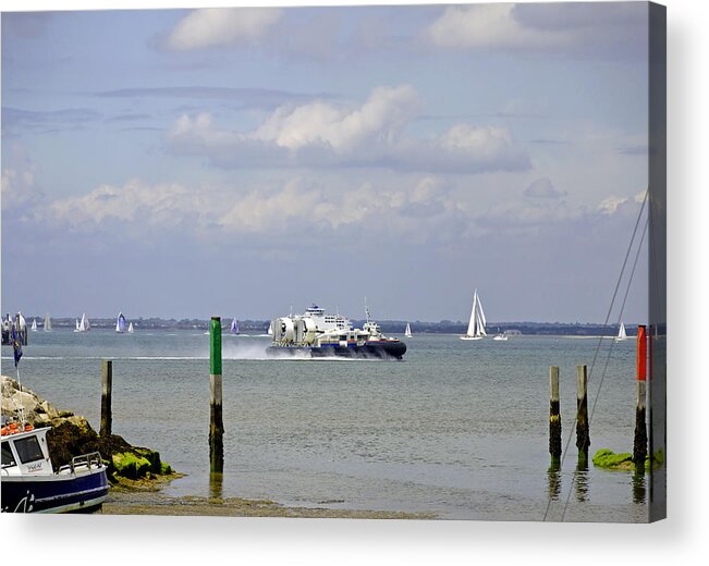 Europe Acrylic Print featuring the photograph Hovercraft Passing Ryde Harbour Mouth by Rod Johnson
