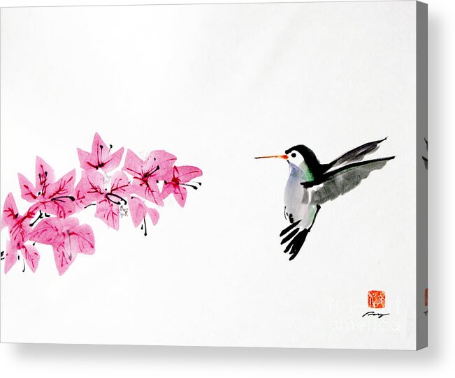 Japanese Acrylic Print featuring the painting Humming Bird by Fumiyo Yoshikawa