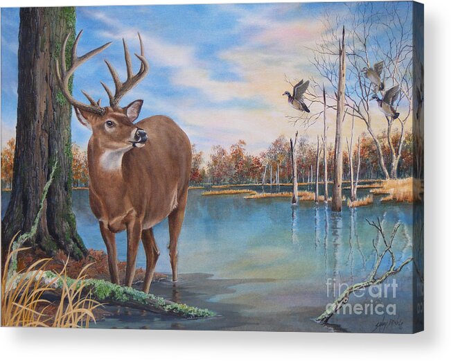 Deer Acrylic Print featuring the painting Hunters Dream sold by Sandy Brindle