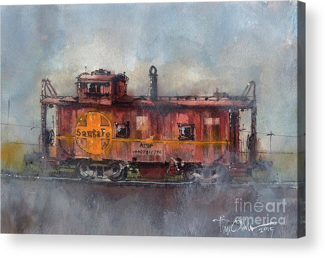 Santa Fe Acrylic Print featuring the painting Hurlwood Caboose by Tim Oliver