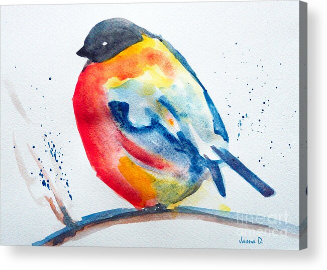 Bird Robin Acrylic Print featuring the painting I'm cold by Jasna Dragun