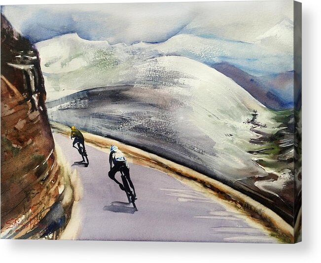 Cycling Acrylic Print featuring the painting In The Alps by Shirley Peters
