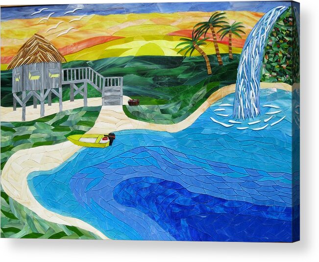 Art Glass Mosaic Acrylic Print featuring the glass art Island In The Sun by Charles McDonell