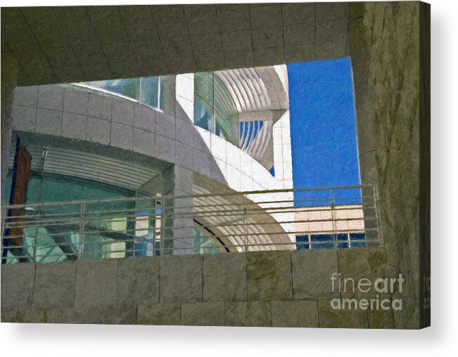 J. Paul Getty Museum Los Angeles Ca Administration Building Abstract View Acrylic Print featuring the photograph J. Paul Getty Museum Abstract view by David Zanzinger
