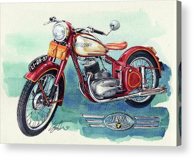 Jawa Vintage Motor Cycle Acrylic Print featuring the painting Jawa Motor Cycle by Yoshiharu Miyakawa