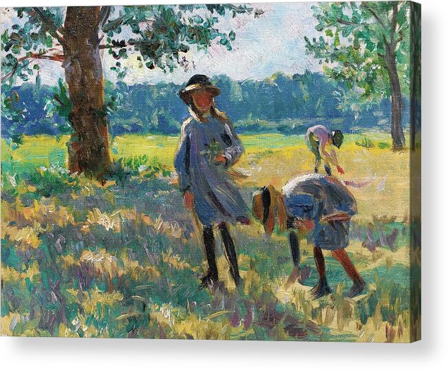 Henri Lebasque.(1865-1937) Kids Playing Acrylic Print featuring the painting Kids playing by MotionAge Designs