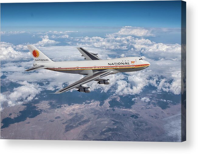 National Airlines Acrylic Print featuring the digital art Queen of the Skies - The 747 by Erik Simonsen
