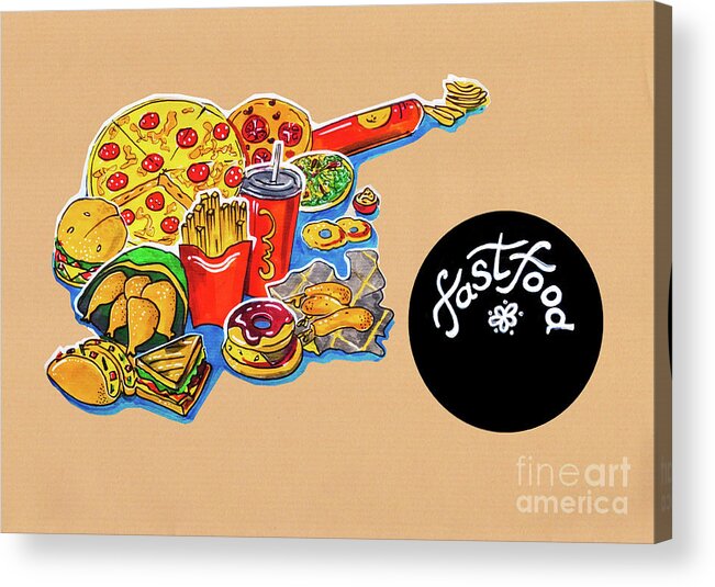 Food Acrylic Print featuring the drawing Kitchen Illustration Of Menu Of Fast Food by Ariadna De Raadt