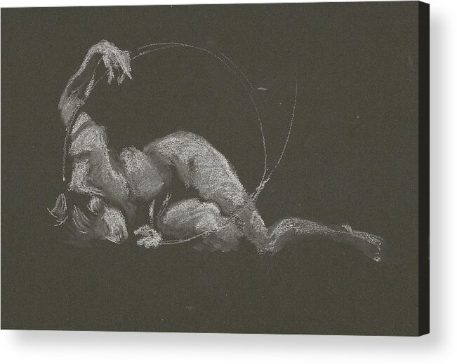Figure Drawing Acrylic Print featuring the drawing Kroki 2015 10 03_14b Figure Drawing White Chalk by Marica Ohlsson