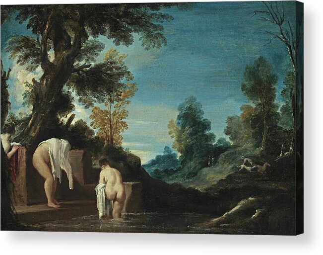 Guercino Acrylic Print featuring the painting Landscape with Bathing Women by Guercino