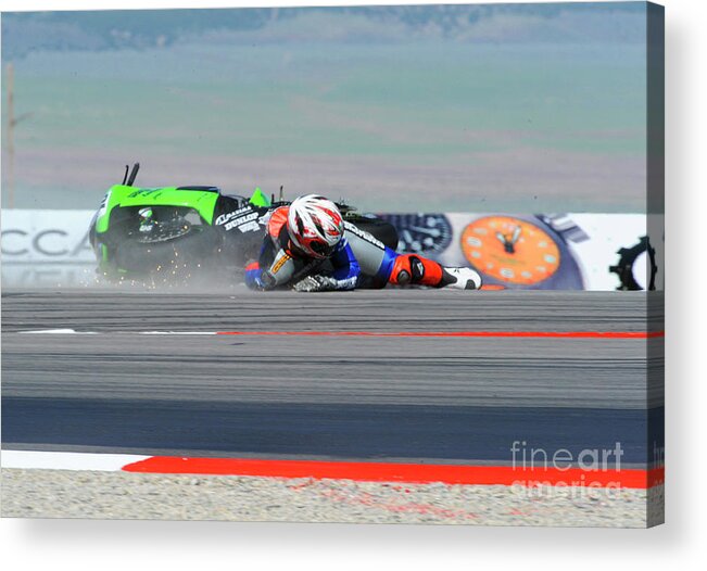 Motorcycle Racing Acrylic Print featuring the photograph Laying It Down by Dennis Hammer