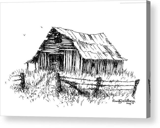 Barn Acrylic Print featuring the drawing Let's Look Inside by Randy Welborn