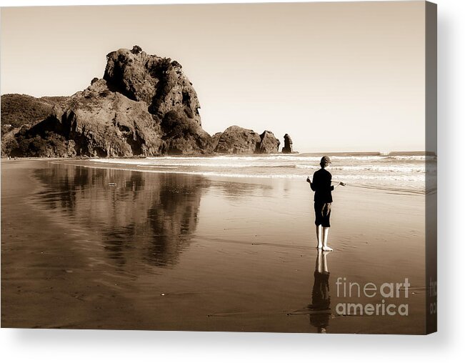 Sepia Acrylic Print featuring the photograph Lev and the Lion Rock by Yurix Sardinelly