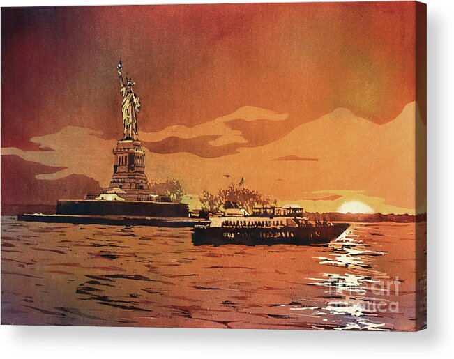 Blue Acrylic Print featuring the painting Liberty Island- New York by Ryan Fox