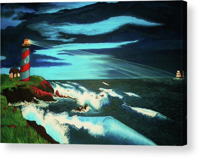 Lighthouse Acrylic Print featuring the painting Lighthouse Rescue by Victoria Rhodehouse