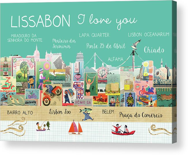 Lissabon I Love You Acrylic Print featuring the mixed media Lissabon I love you by Claudia Schoen