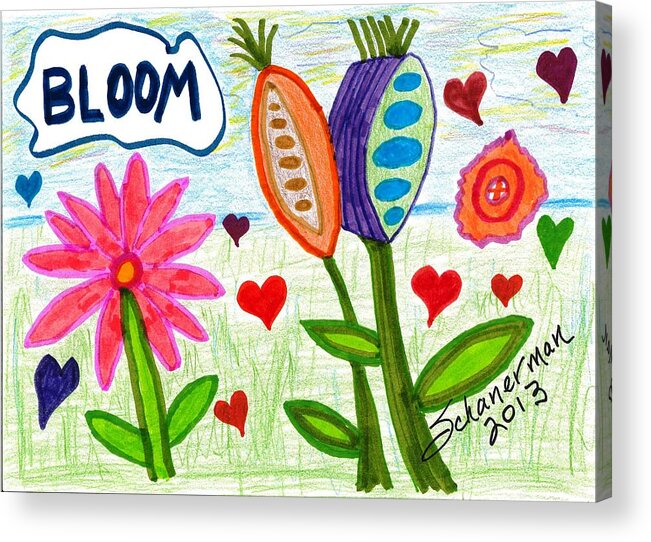 Drawing Acrylic Print featuring the drawing Love in Bloom by Susan Schanerman