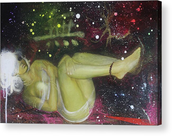 Girl Acrylic Print featuring the painting Love is the answer but I'll never see you by Michael Andrew Law Cheuk Yui