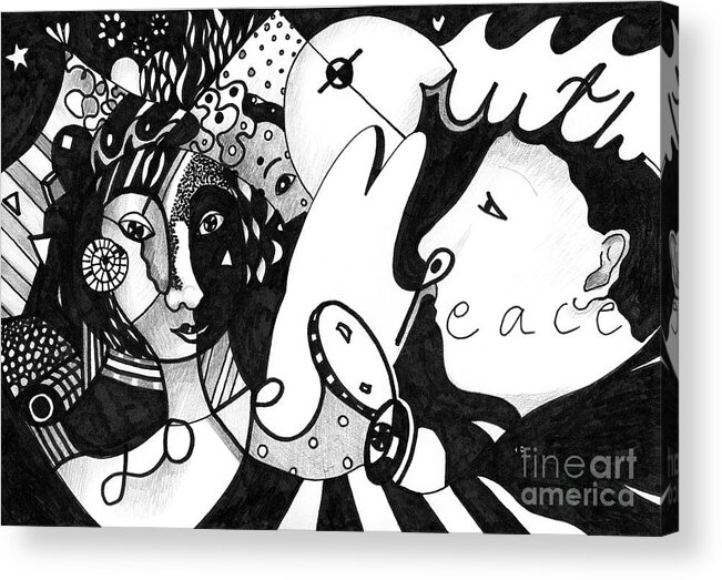 Values Acrylic Print featuring the drawing Love Truth Peace by Helena Tiainen