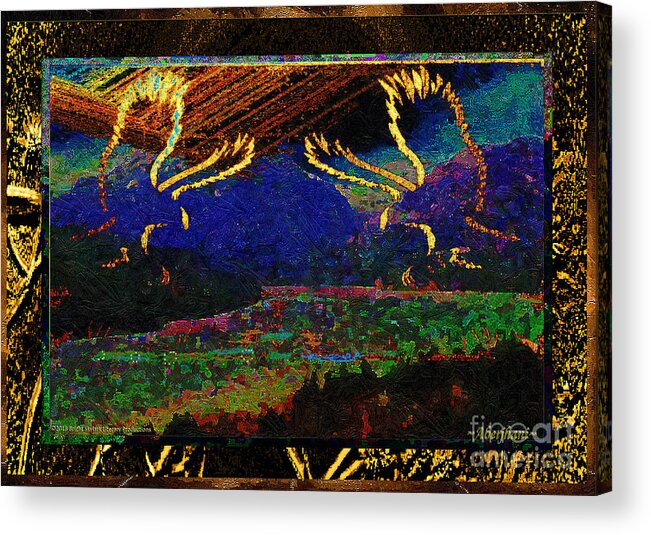 Gold Acrylic Print featuring the mixed media Lovers Dancing in the Golden Light of Dawn by Aberjhani