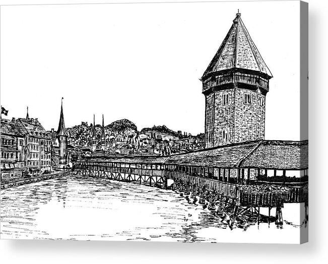Lucerne Acrylic Print featuring the drawing Lucerne by Frank SantAgata
