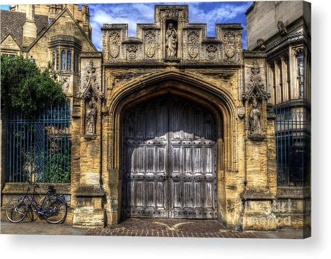 Yhun Suarez Acrylic Print featuring the photograph Magdalen College Door - Oxford by Yhun Suarez