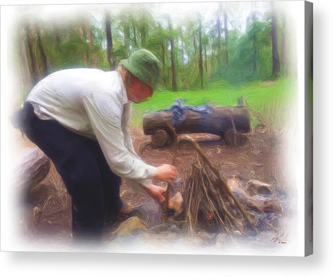 Camping Acrylic Print featuring the digital art Making Fire by Michael Blaine