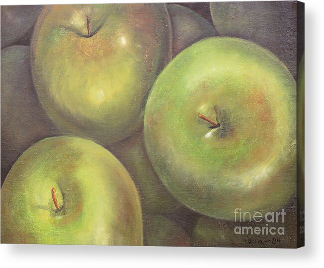 Mexican Art Acrylic Print featuring the painting Manzanas Verdes by Sonia Flores Ruiz