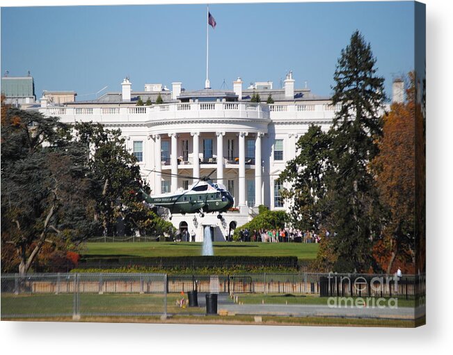 White Acrylic Print featuring the photograph Marine One Landing by Jost Houk