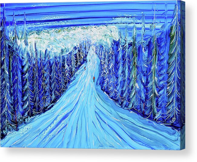 Megeve Acrylic Print featuring the painting Megeve L' Alpette Skiing Painting by Pete Caswell