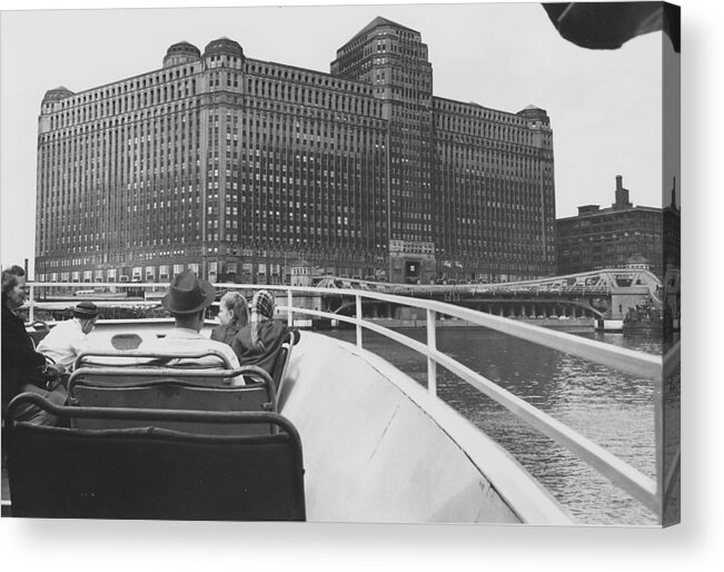 Wendella Acrylic Print featuring the photograph Merchandise Mart Seen From Wendella Boat - 1962 by Chicago and North Western Historical Society