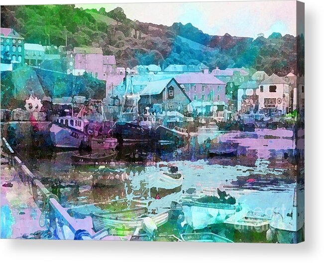 Mevagissey Acrylic Print featuring the painting Mevagissey Harbour by Tracy-Ann Marrison