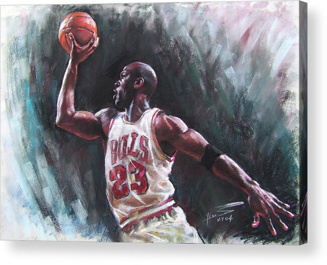 Michael Jordan Acrylic Print featuring the pastel Michael Jordan by Ylli Haruni