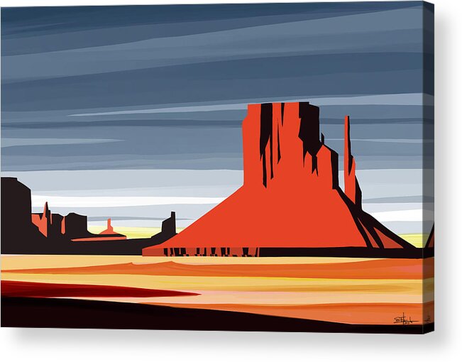 Arizona Landscape Painting Acrylic Print featuring the painting Monument Valley sunset digital realism by Sassan Filsoof