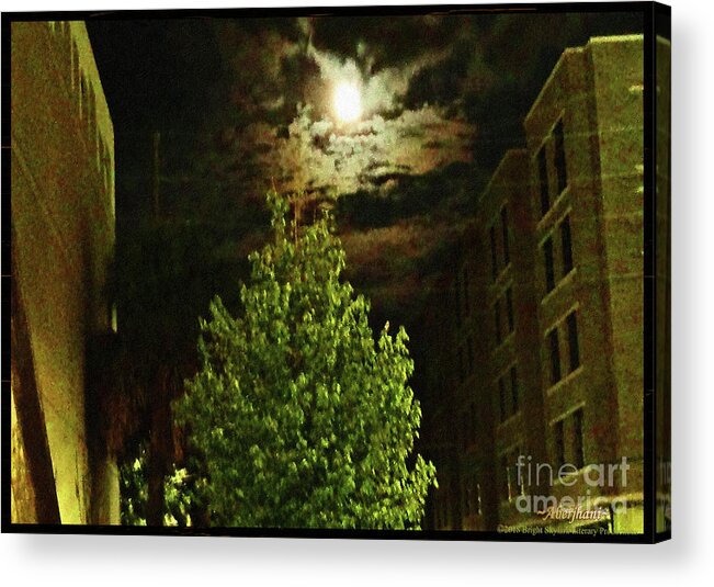 American South Acrylic Print featuring the photograph Moon on Fire over Downtown Savannah by Aberjhani