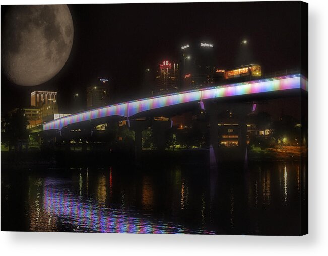 Little Rock Acrylic Print featuring the photograph Moon over Downtown Little Rock - Arkansas - Luna by Jason Politte