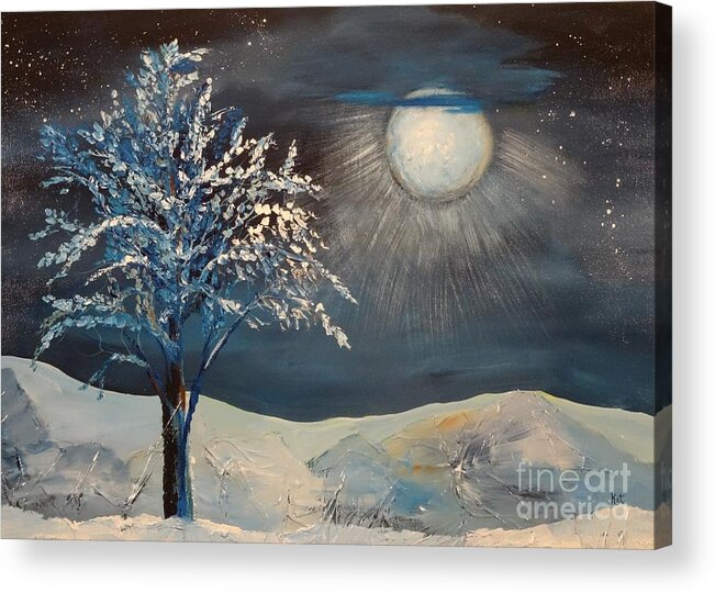 Tree Acrylic Print featuring the painting Moonlit Night by Kat McClure