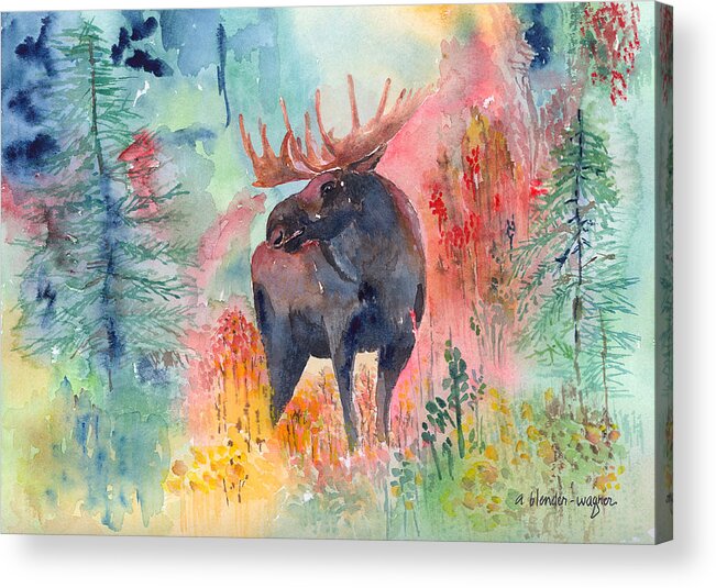 Moose Acrylic Print featuring the painting Moose In The Wilderness by Arline Wagner