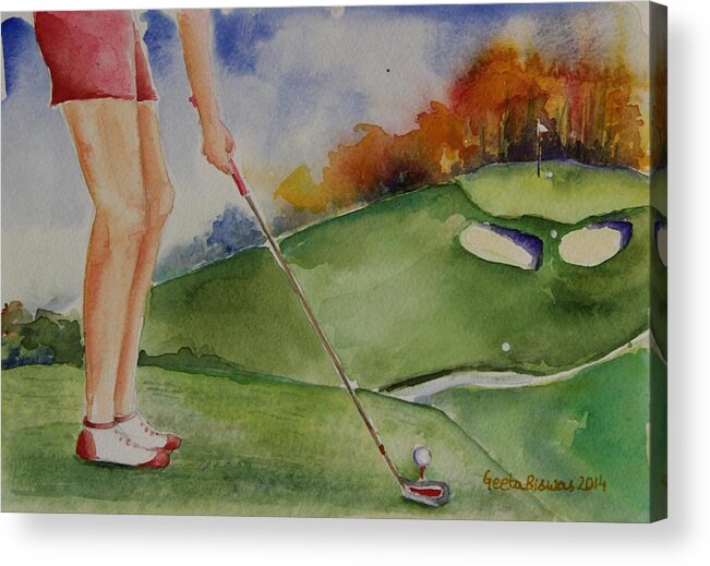 Golf Acrylic Print featuring the painting Motivation for Golfer SOLD by Geeta Yerra