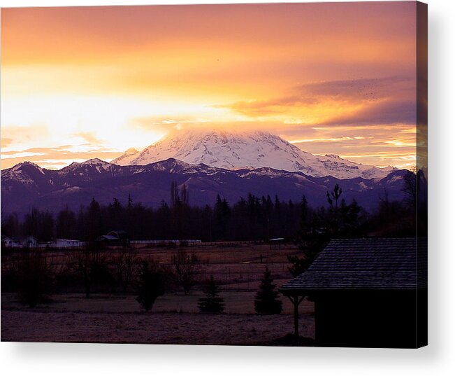 Northwest Acrylic Print featuring the photograph Mt. Rainier On Fire by Shirley Heyn