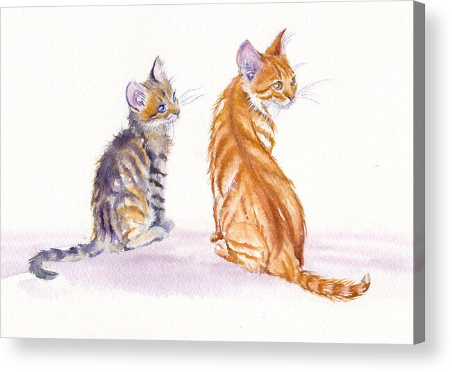 Kittens Acrylic Print featuring the painting Two Kittens - My Big Sister by Debra Hall
