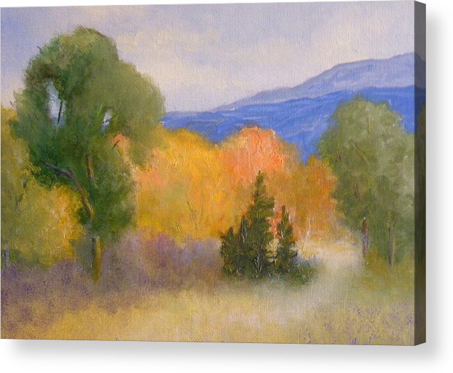 New England Fall Landscape Mountains Colorful Fields Trees Acrylic Print featuring the painting New England Fall by Scott W White