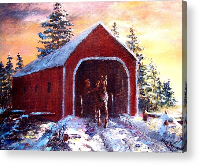 Winter Scene Acrylic Print featuring the painting New England Winter Crossing by Jack Skinner